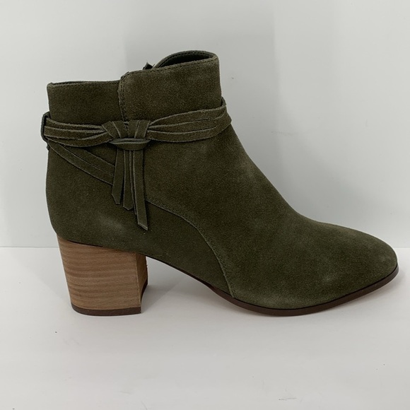 Violet & Red Jenna suede leather ankle boot olive green heel shoe bootie new 6 - Picture 1 of 6